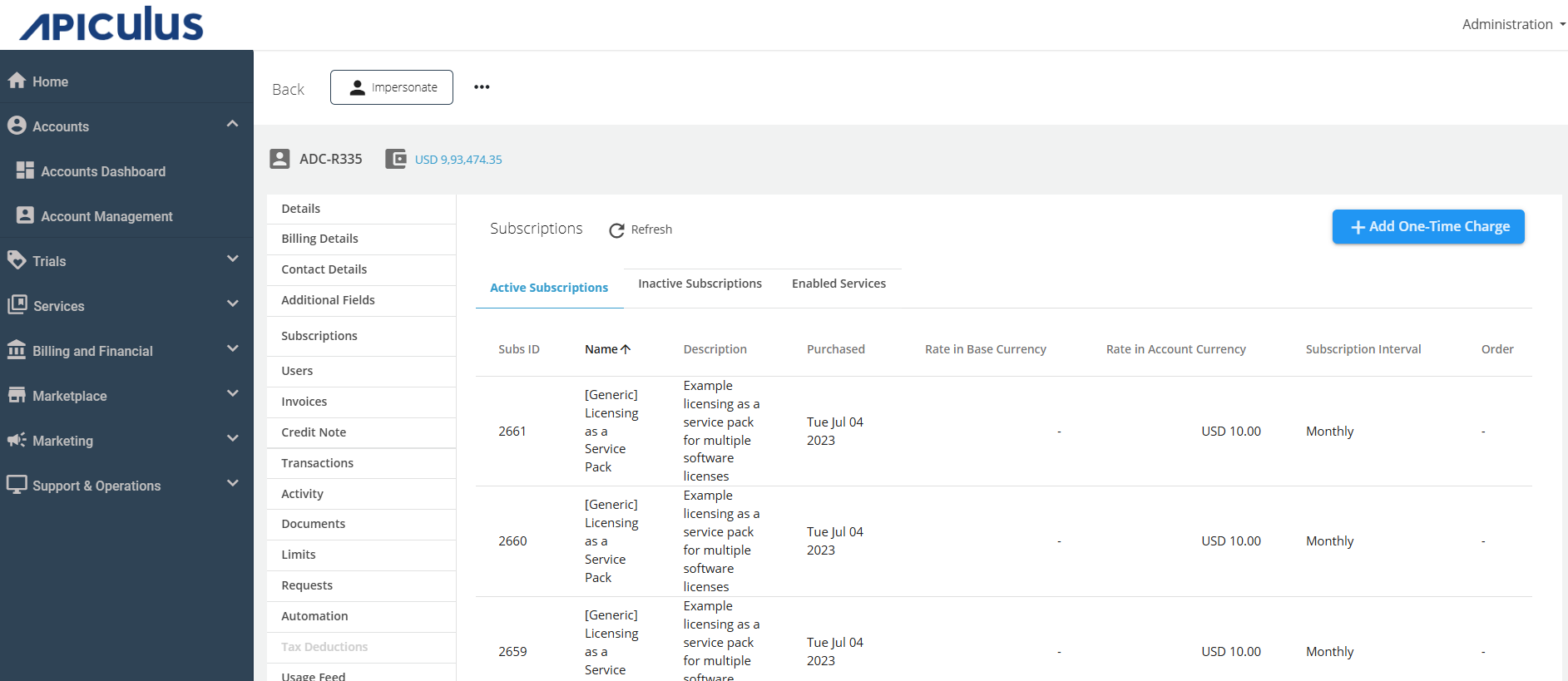 Adding One-time Charges and Discounts from Account Subscription