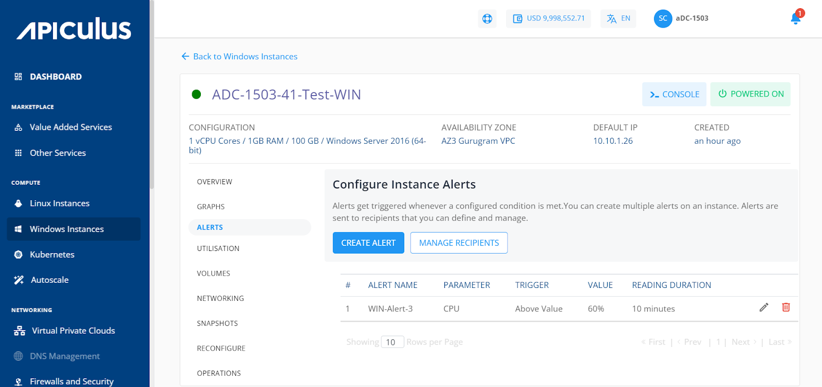 Configuring Alerts on Windows Instances