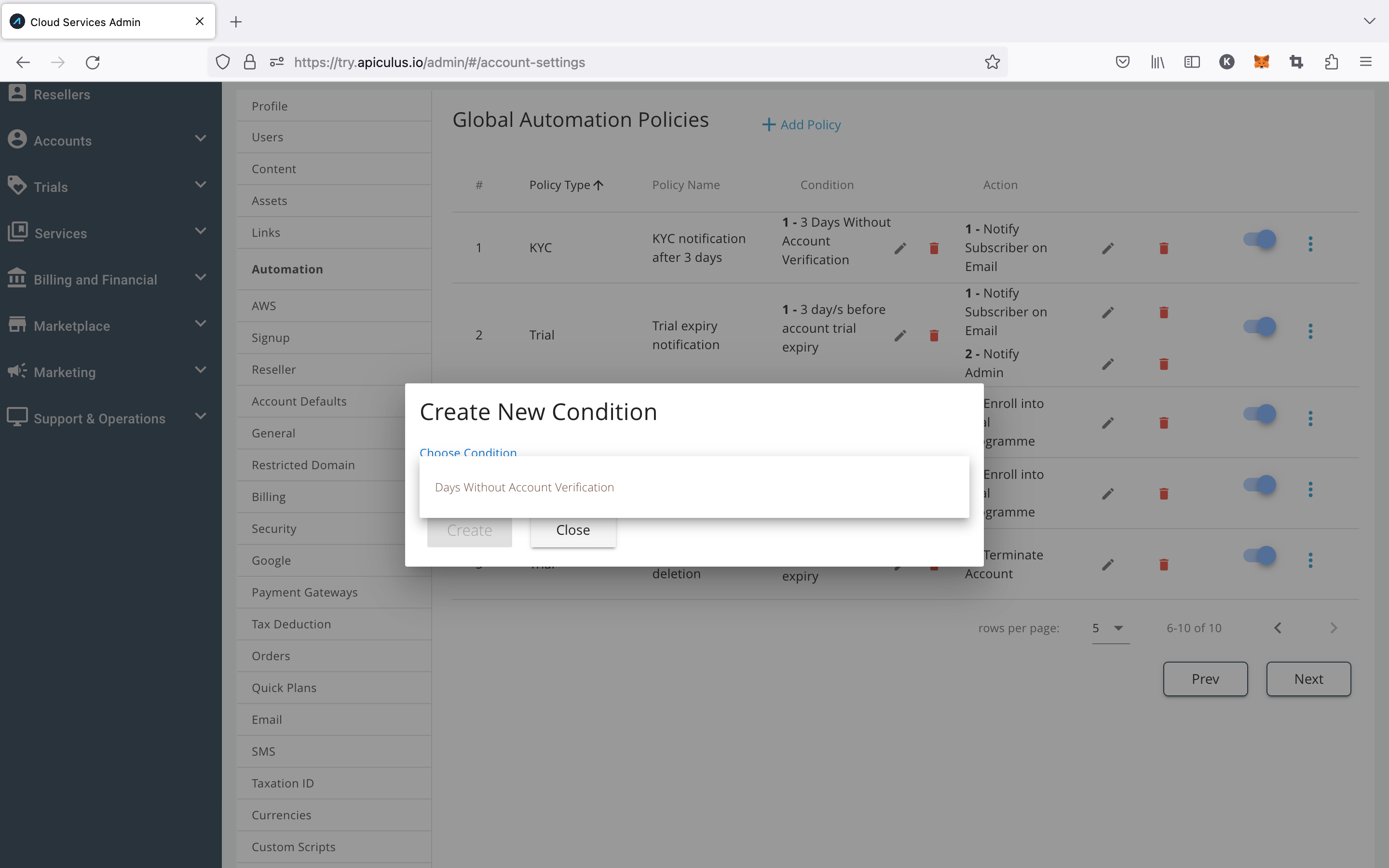 Configuring Automation Policies