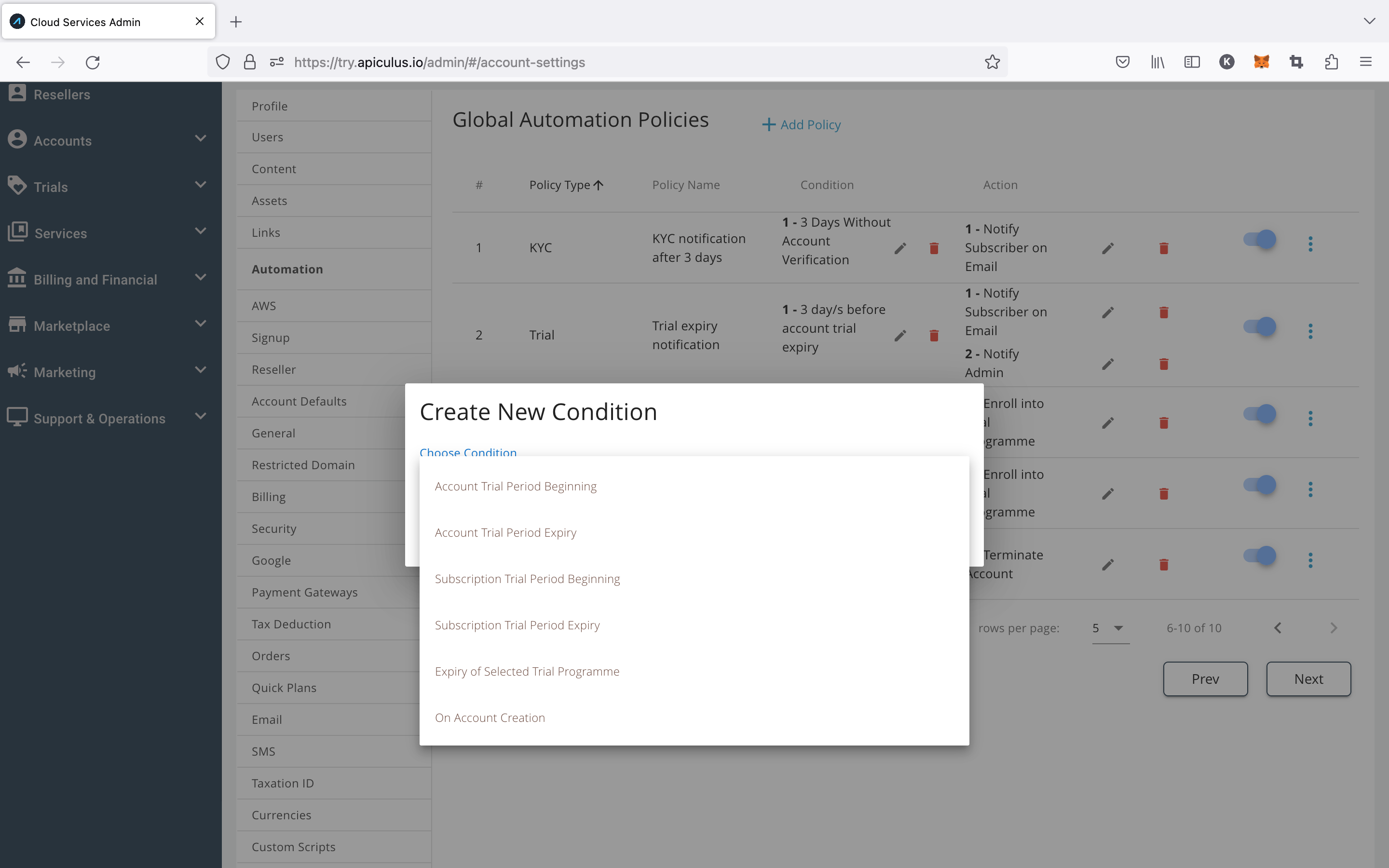 Configuring Automation Policies