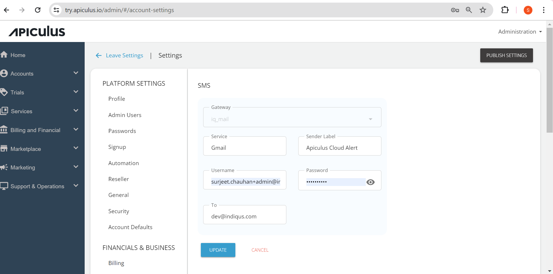 Configuring SMS Gateway