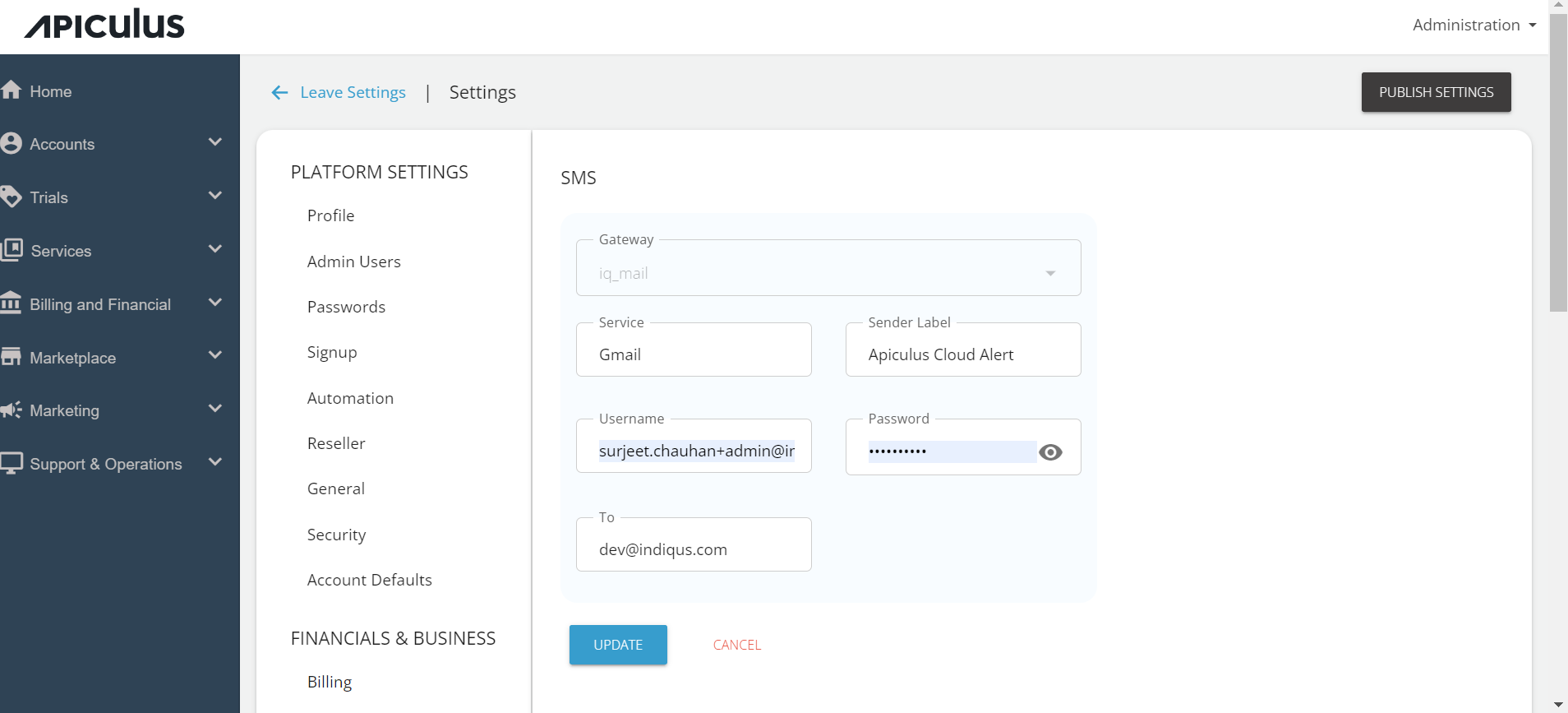 Configuring SMS Gateway