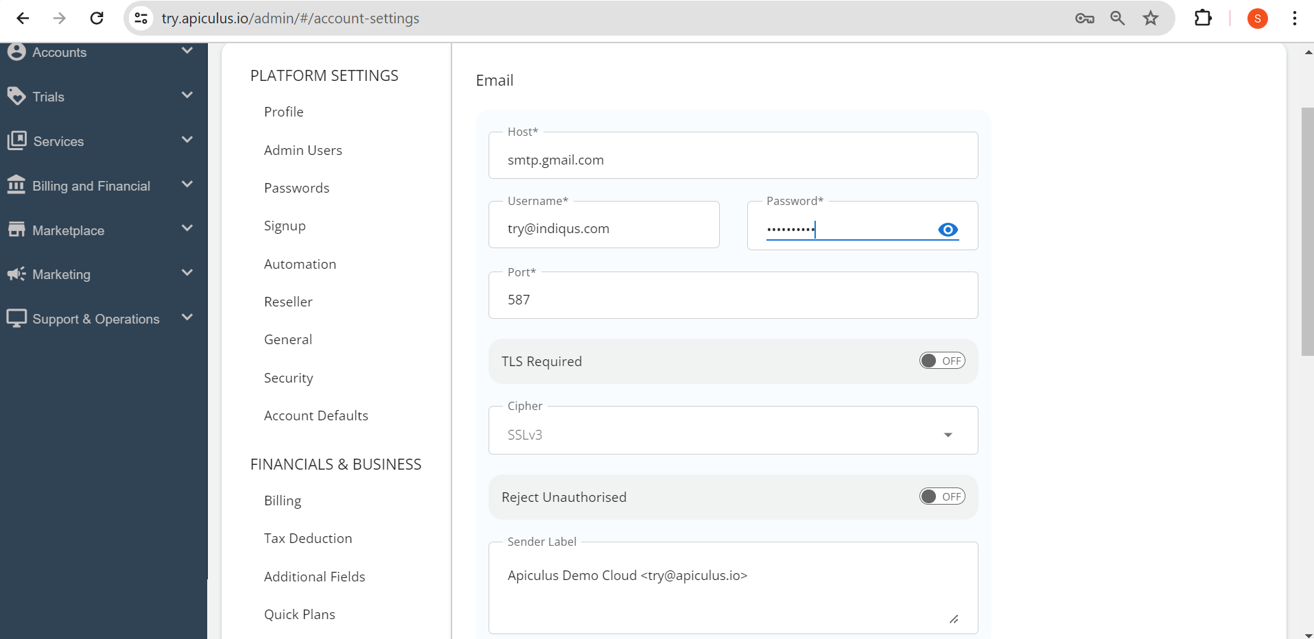 Configuring System Emails using SMTP