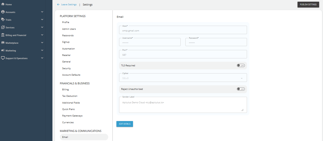 Configuring System Emails using SMTP