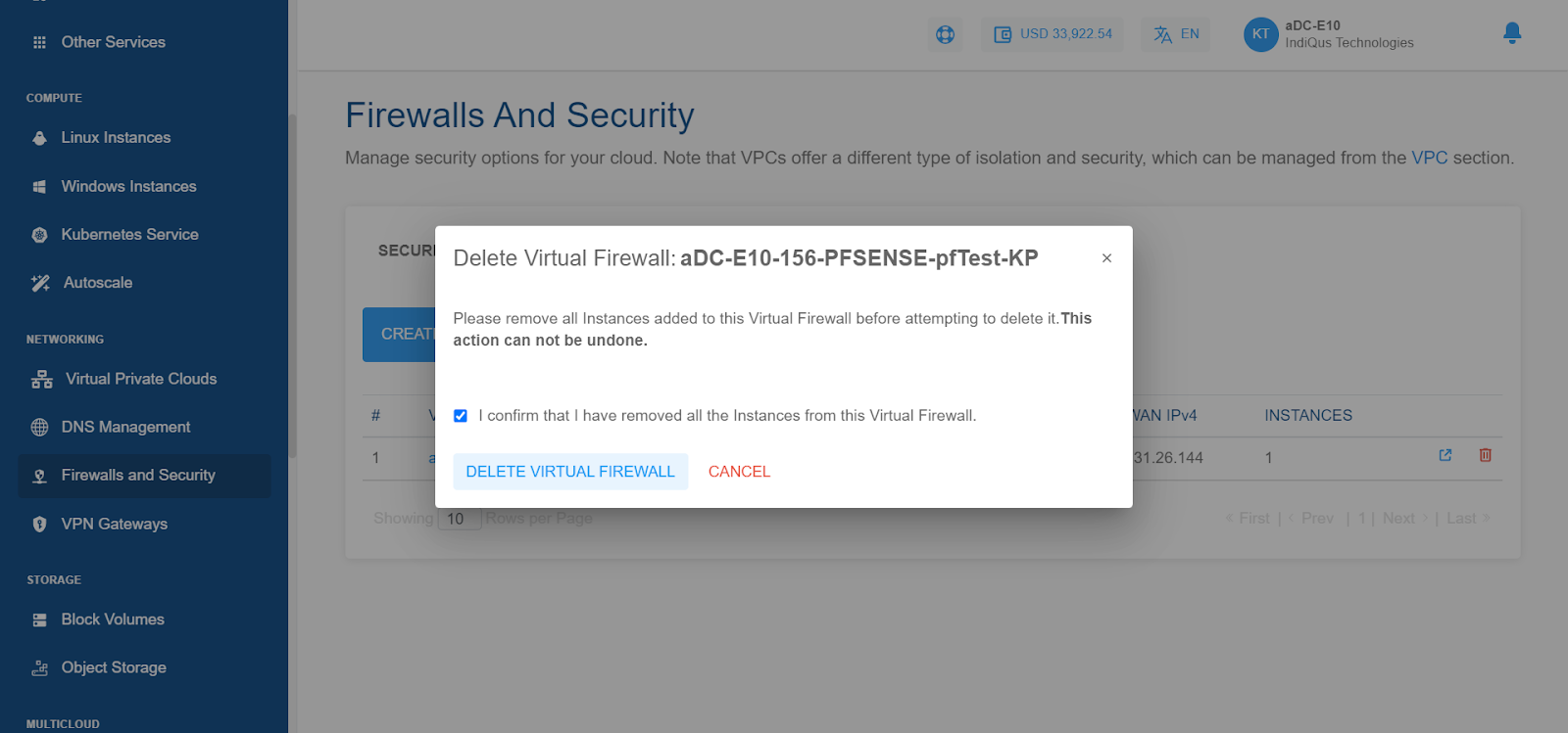 Deleting a VFI Network