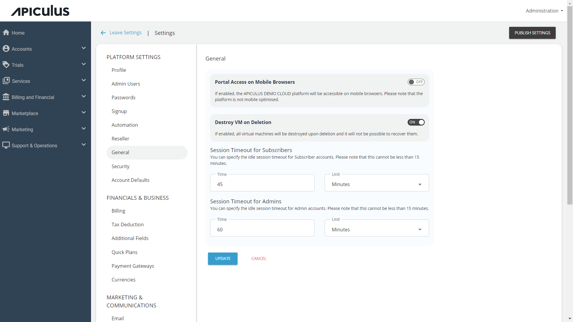 General Platform Settings