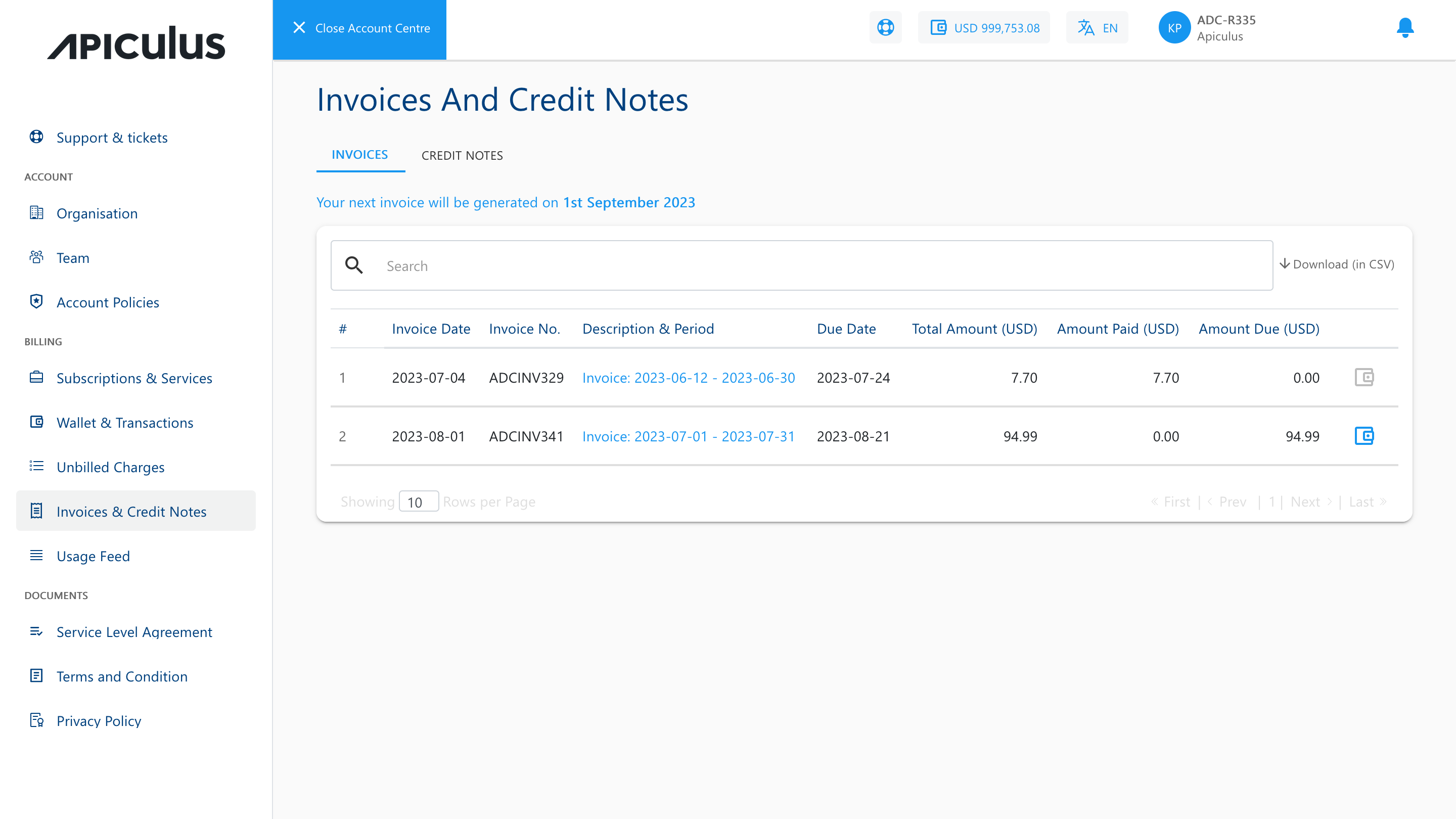Invoices and Credit Notes