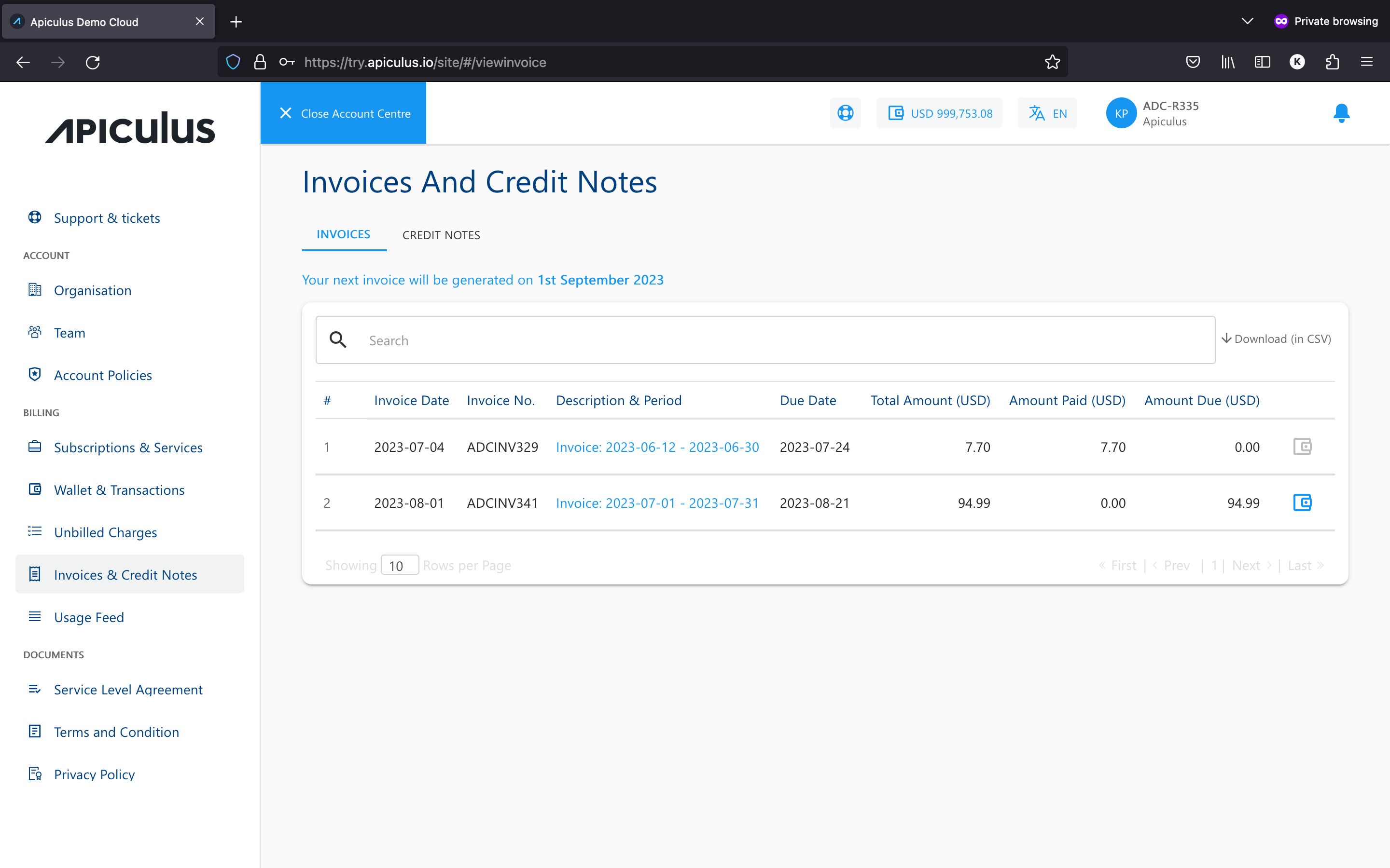 Invoices and Credit Notes