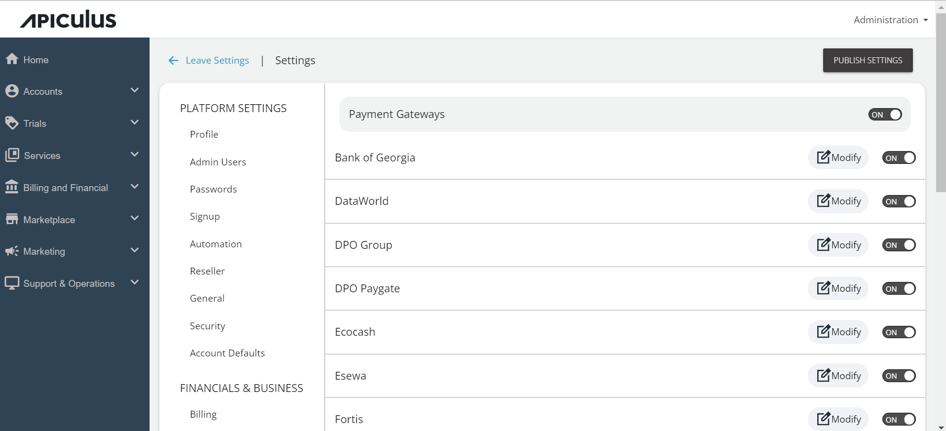 Enabling and Disabling Payment Gateways