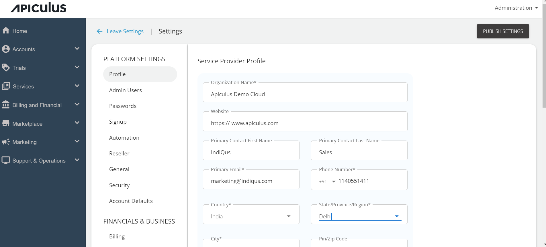 Managing Service Provider Profile