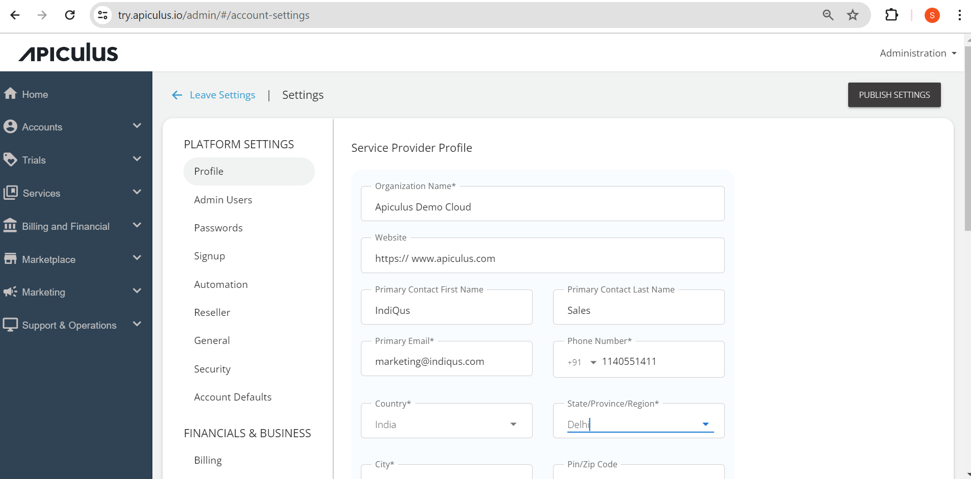 Managing Service Provider Profile