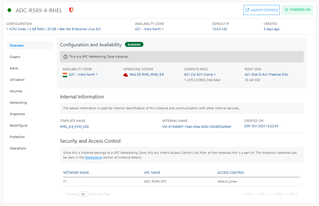 Viewing Details of RHEL Instances