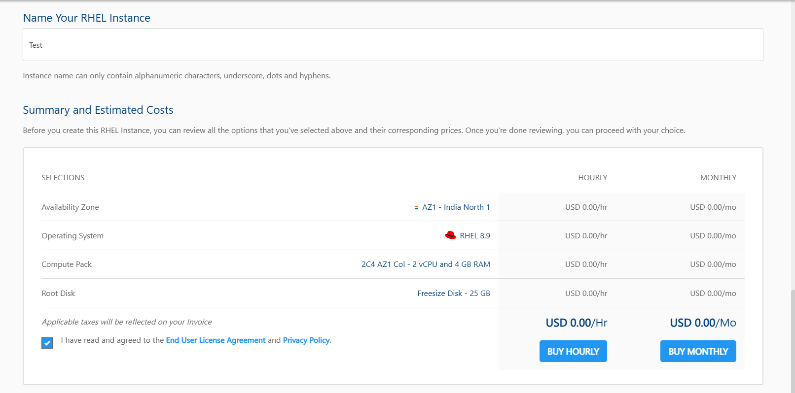 RHEL Instance Creation