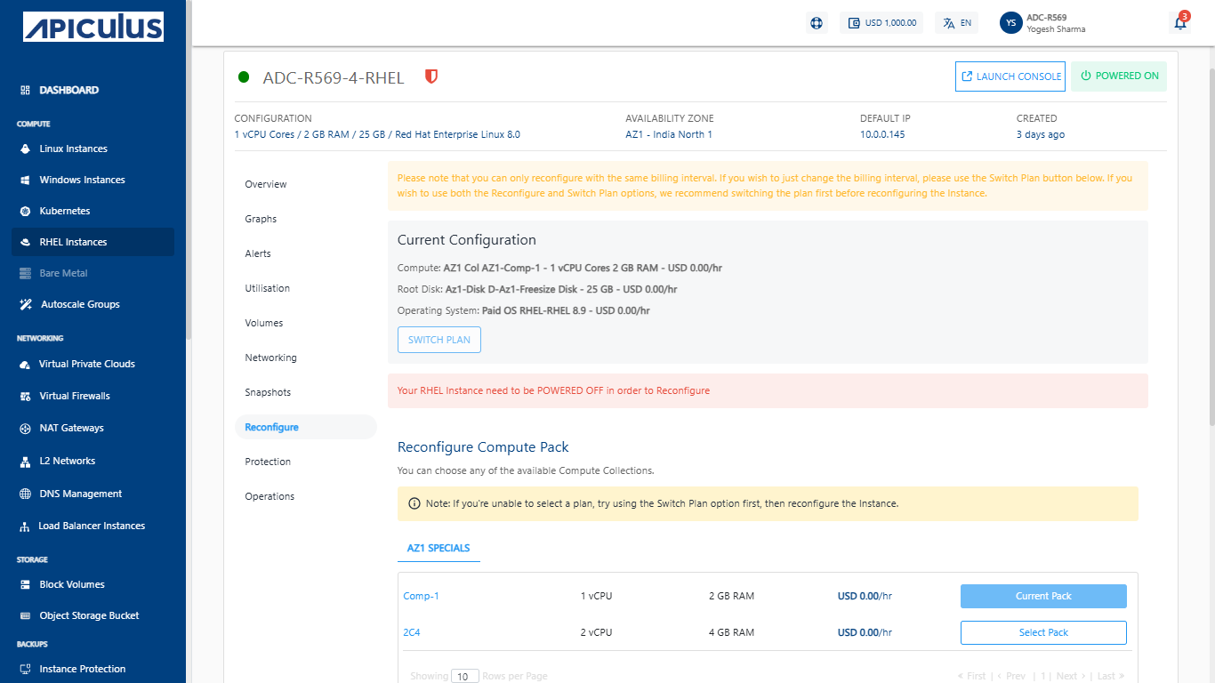 Reconfiguring RHEL Instances