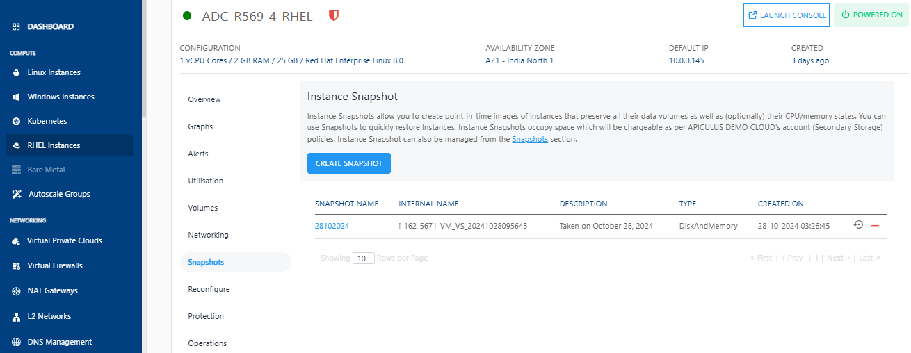 RHEL Instance Snapshots