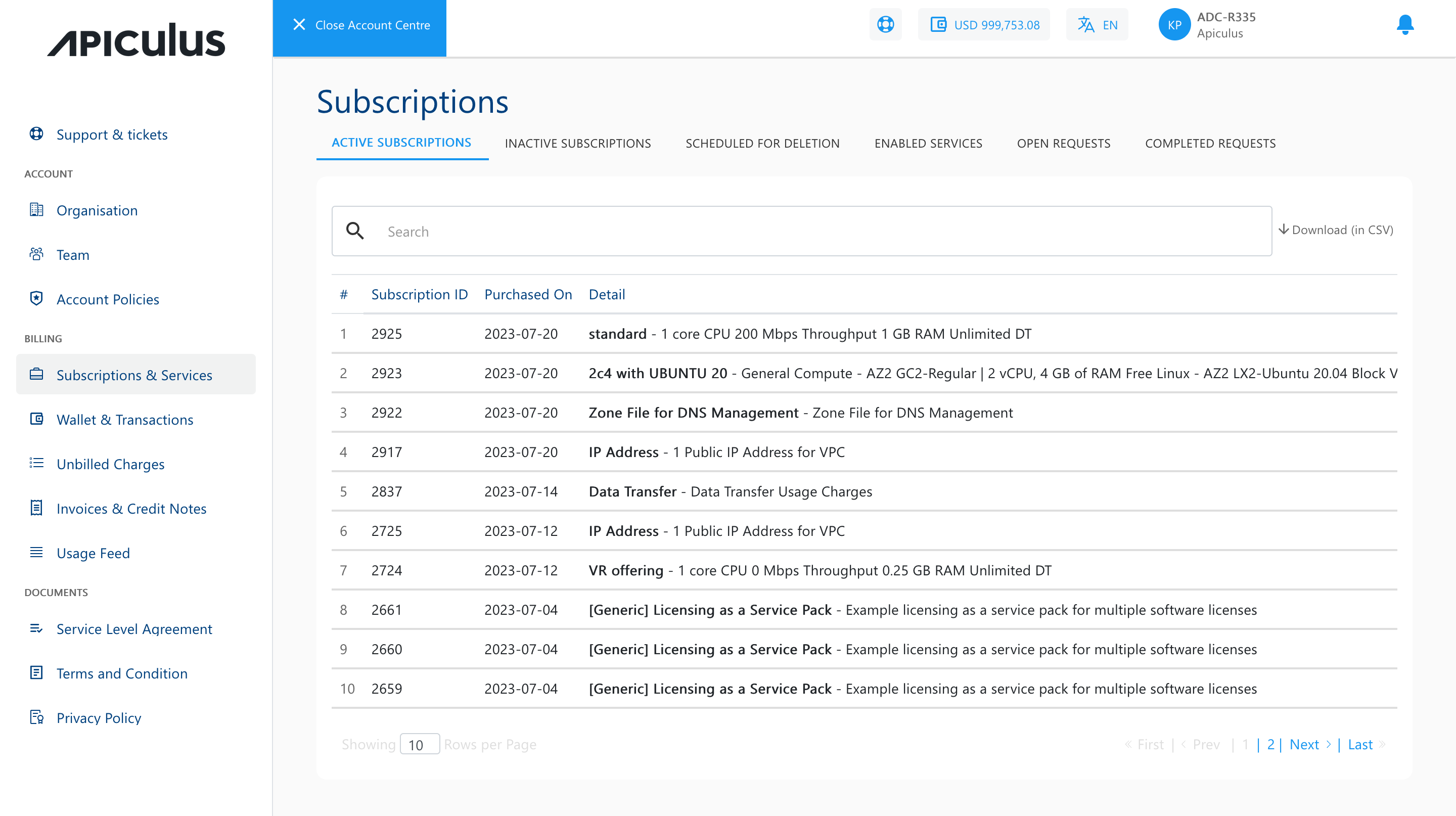 Subscriptions and Services