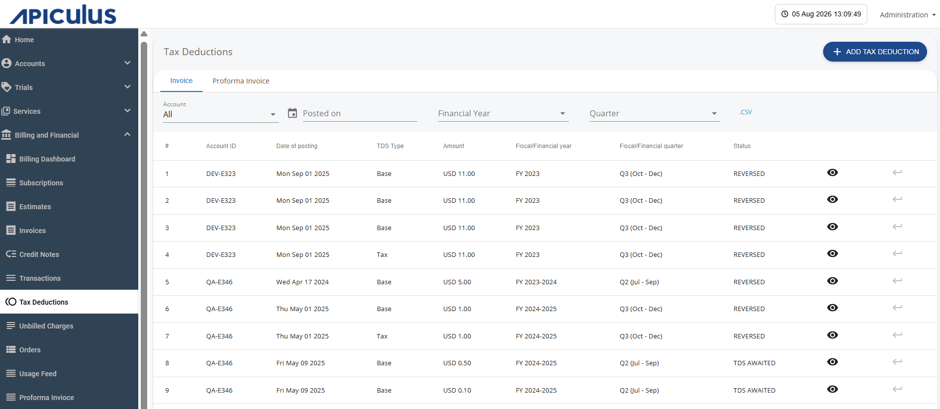 Tax Deduction Screen