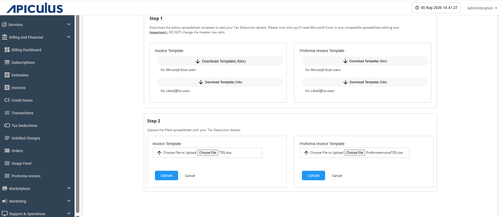 Tax Deduction button after screen