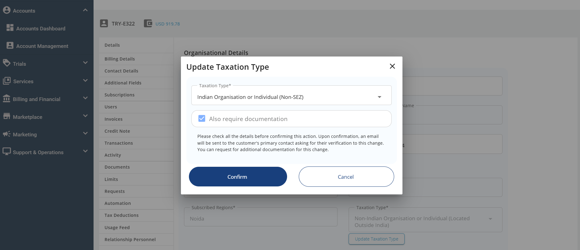 Updating a Subscriber&#39;s Taxation Category