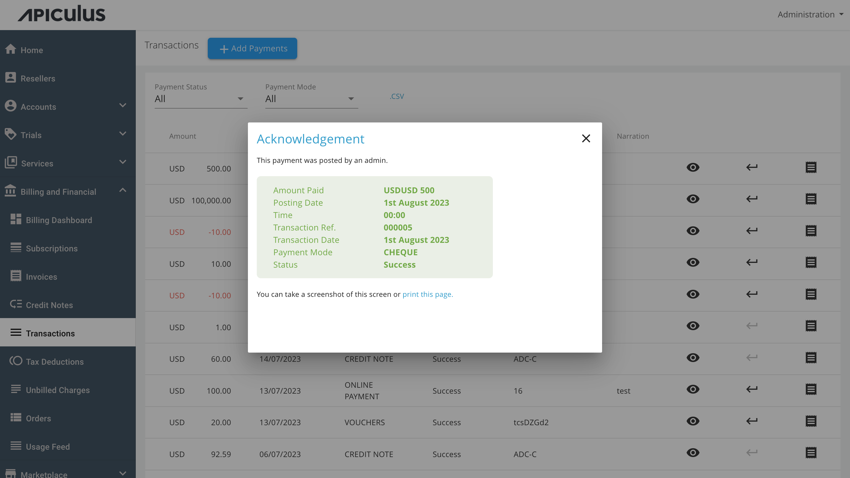 Viewing Receipts and Acknowledgments