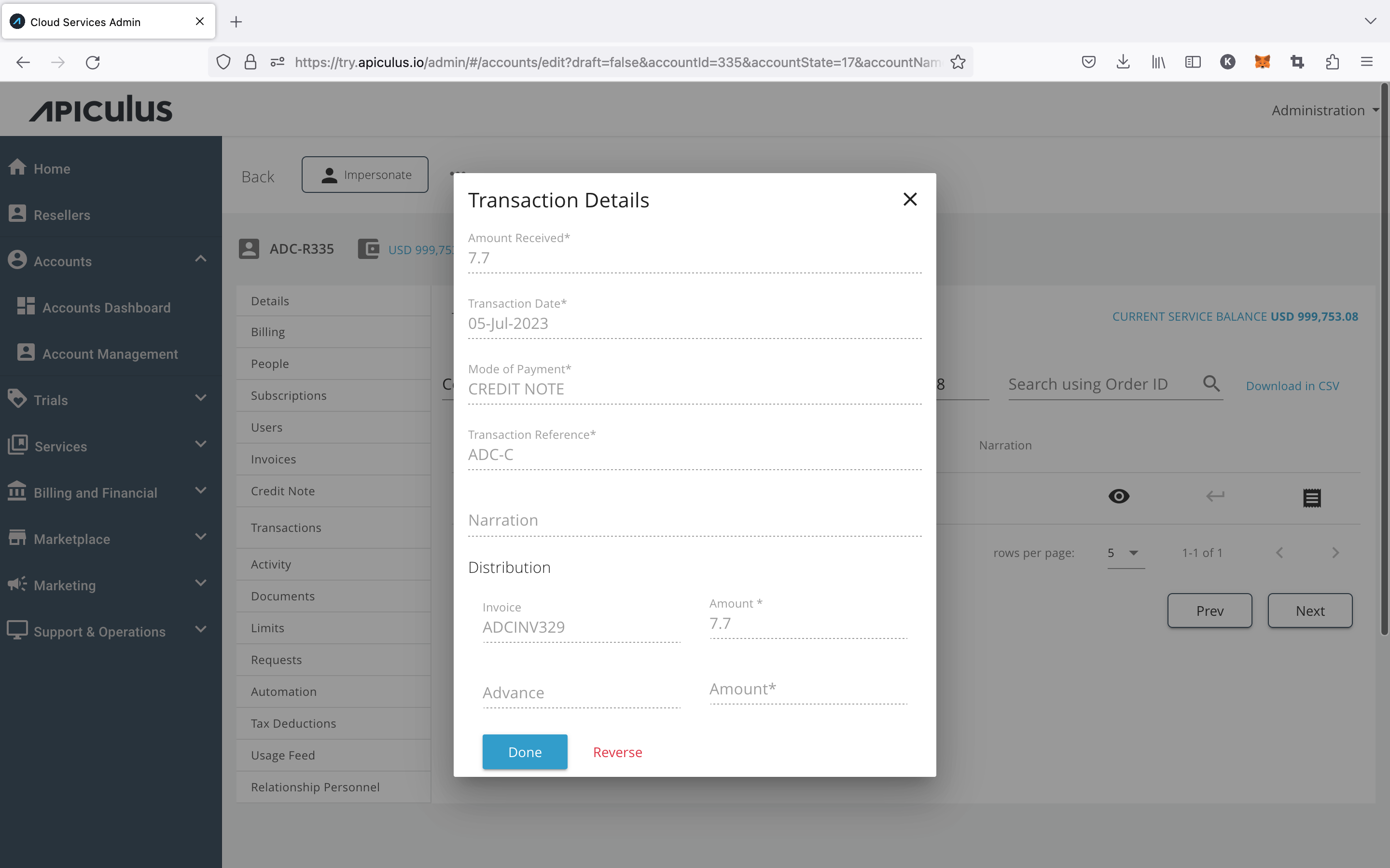 Viewing Transaction Details