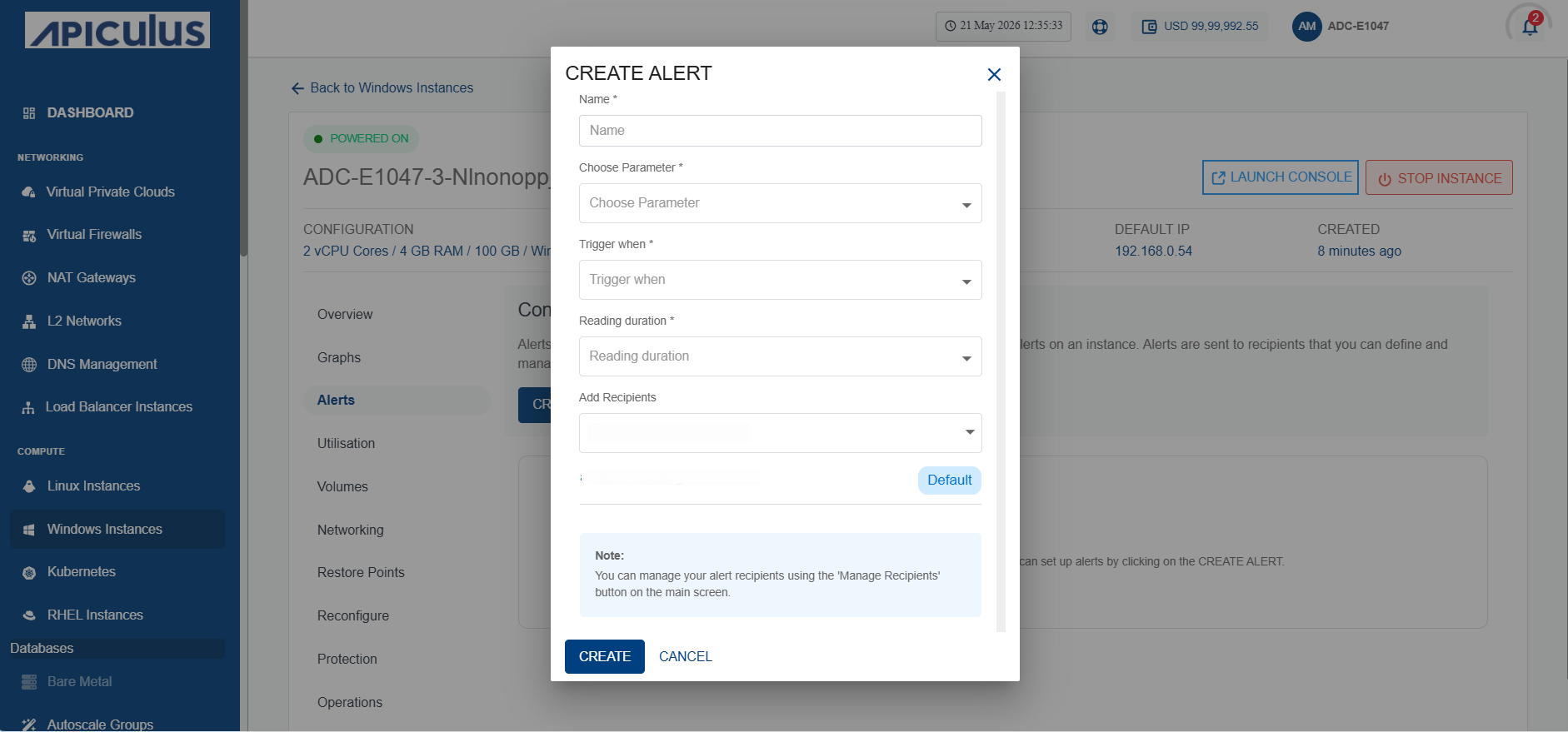 Configuring Alerts on Windows Instances