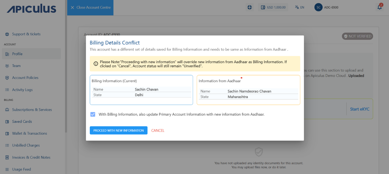 Billing Details Conflict